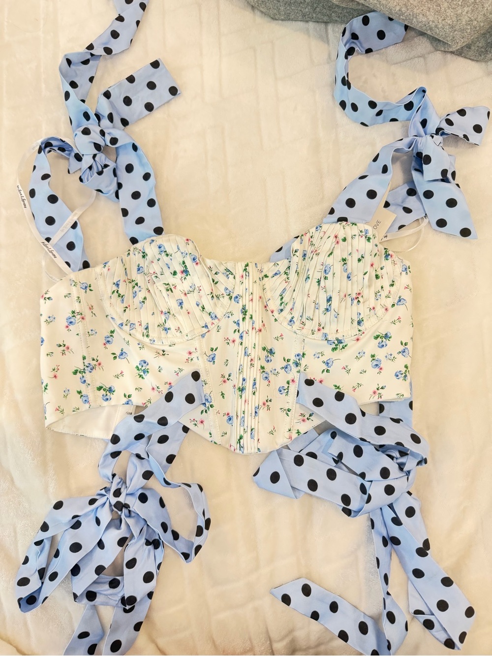 FOR LOVE AND LEMONS Eugene Corset Bustier with Blue Polka Dot Ties